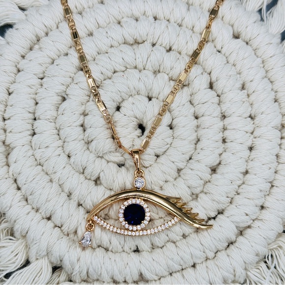 Navy blue eye necklace 18k laminated gold - Picture 5 of 6